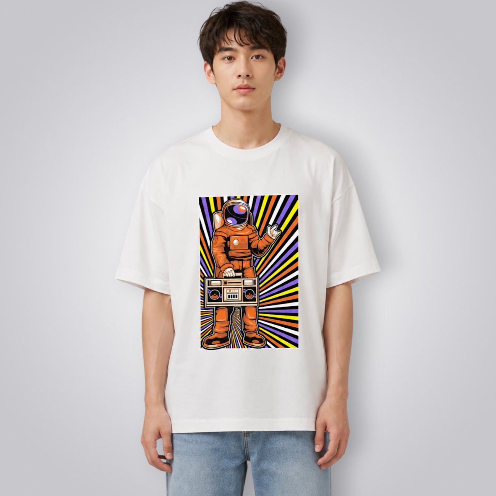 Retro Astronaut Men's Premium French Terry Oversized Tee