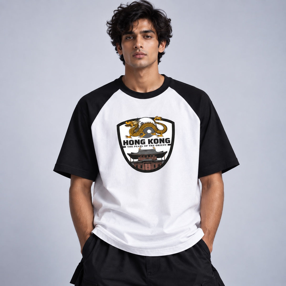 Hong Kong The Pearl Of The Orient Men's Oversized Raglan T Shirt