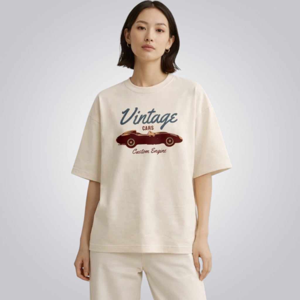 Vintage Cars Custom Engine Unisex Premium French Terry Oversized Tee