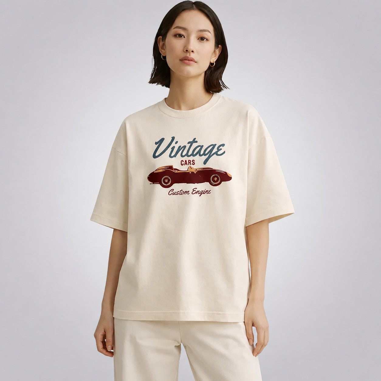 Vintage Cars Custom Engine Unisex Premium French Terry Oversized Tee