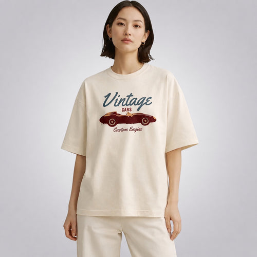 Vintage Cars Custom Engine Unisex Premium French Terry Oversized Tee