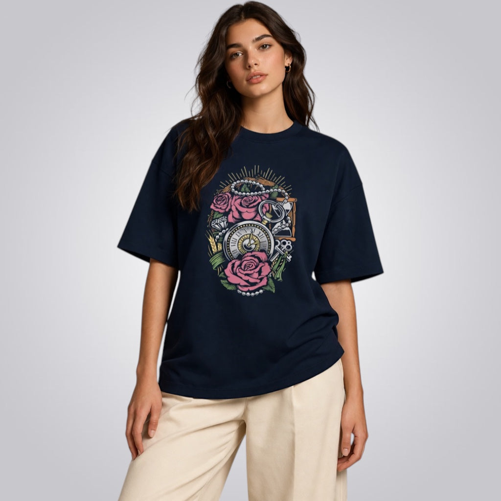 Roses & Pearls Women's Premium French Terry Oversized Tee